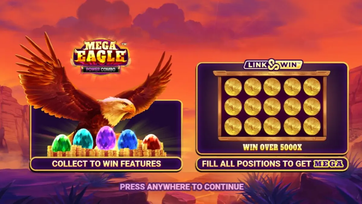Pemandangan pegunungan dan elang megah di slot Mega Eagle Power Combo