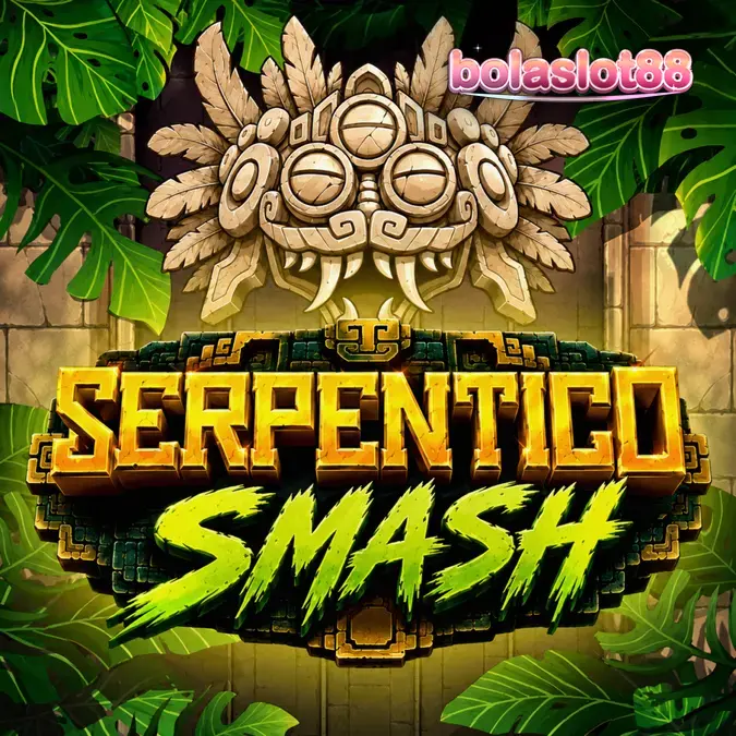 Tampilan visual slot Serpentico Smash dengan latar belakang reruntuhan hutan.